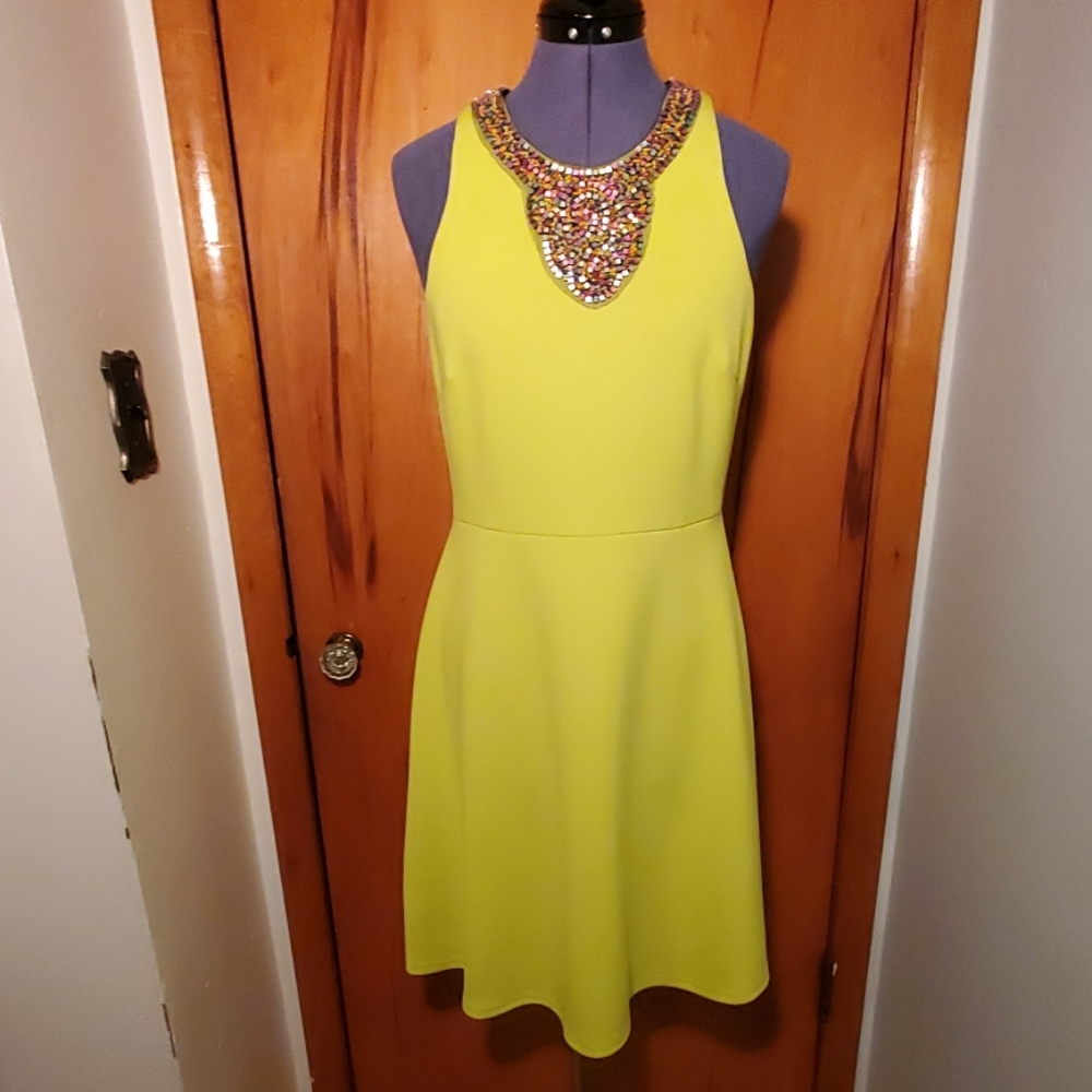 Spense Citron Beaded Neckline Dress